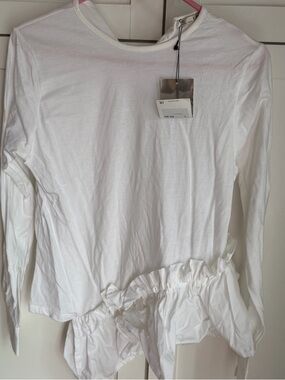 Zara White Long-Sleeve Ruffle Hem Top